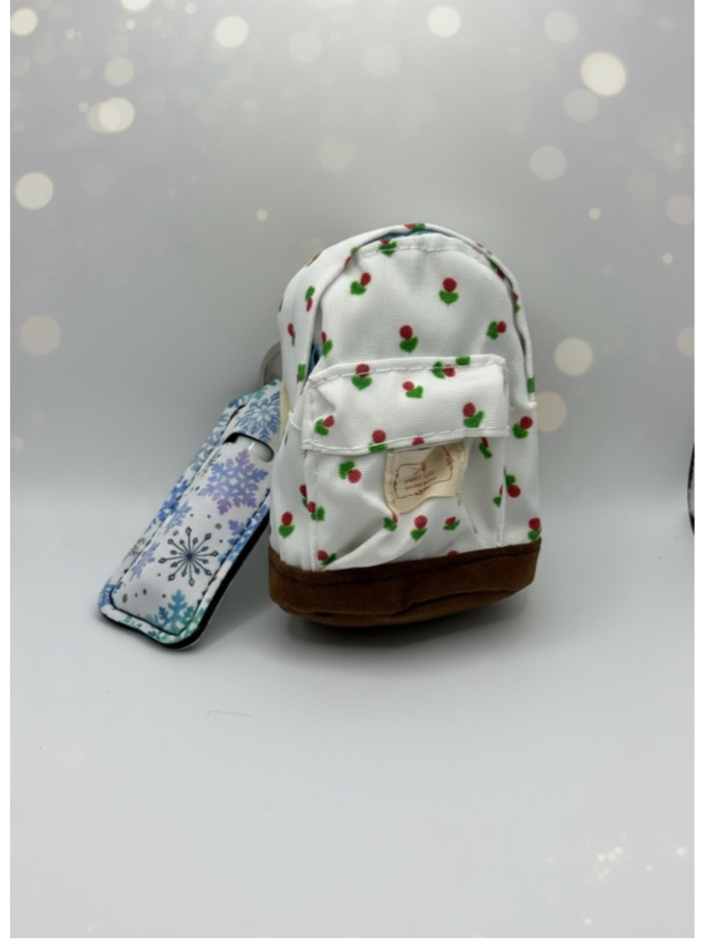 Mini Backpack Keychain Cherry Print w/ Hand Sanitizer Holder Carabiner NWOT